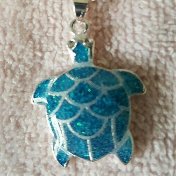 Turtle Ocean Blue Opal Necklace - NEW - Picture 2 of 4